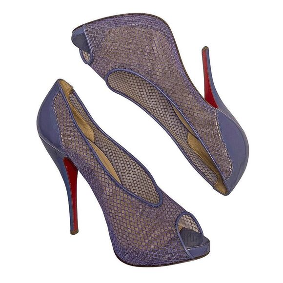 Christian Louboutin Fetilo 120 Lavender Patent Leather Fishnet Pumps EU 38 US 8 - Picture 5 of 11